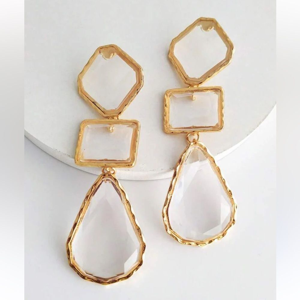 Zara Gold and Clear Geometric Earrings